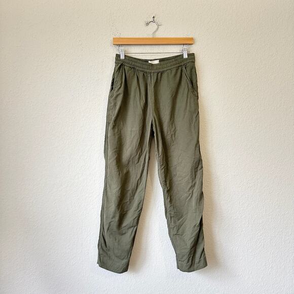 FOLK Chino Pants Olive Green Elastic Waist Cotton Linen Tapered - Picture 1 of 13